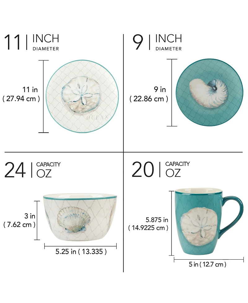 Certified International Ocean View 16Pc Dinnerware Set, Service for 4
