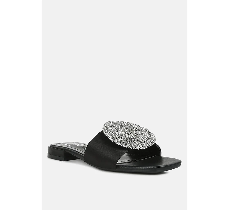 ollilie rhinestones embellished brooch slip on sandals