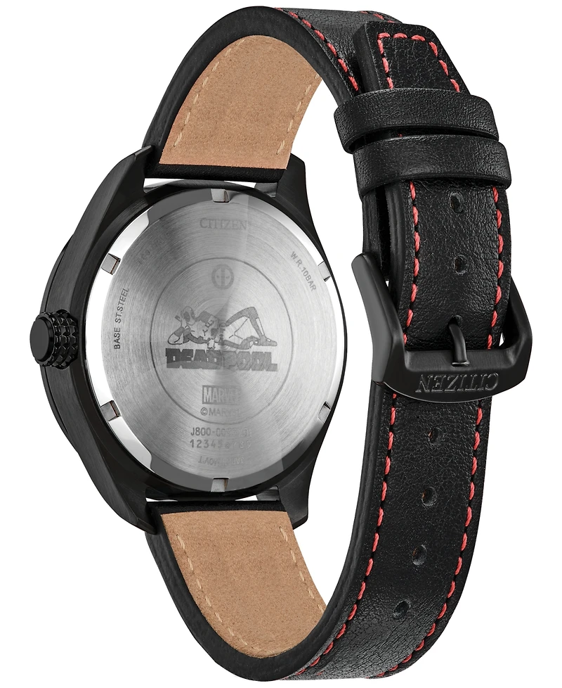 Citizen Eco-Drive Men's Marvel Deadpool Returns Black Leather Strap Watch 43mm