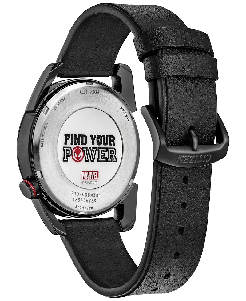 Citizen Eco-Drive Men's Marvel Miles Morales Black Leather Strap Watch 42mm