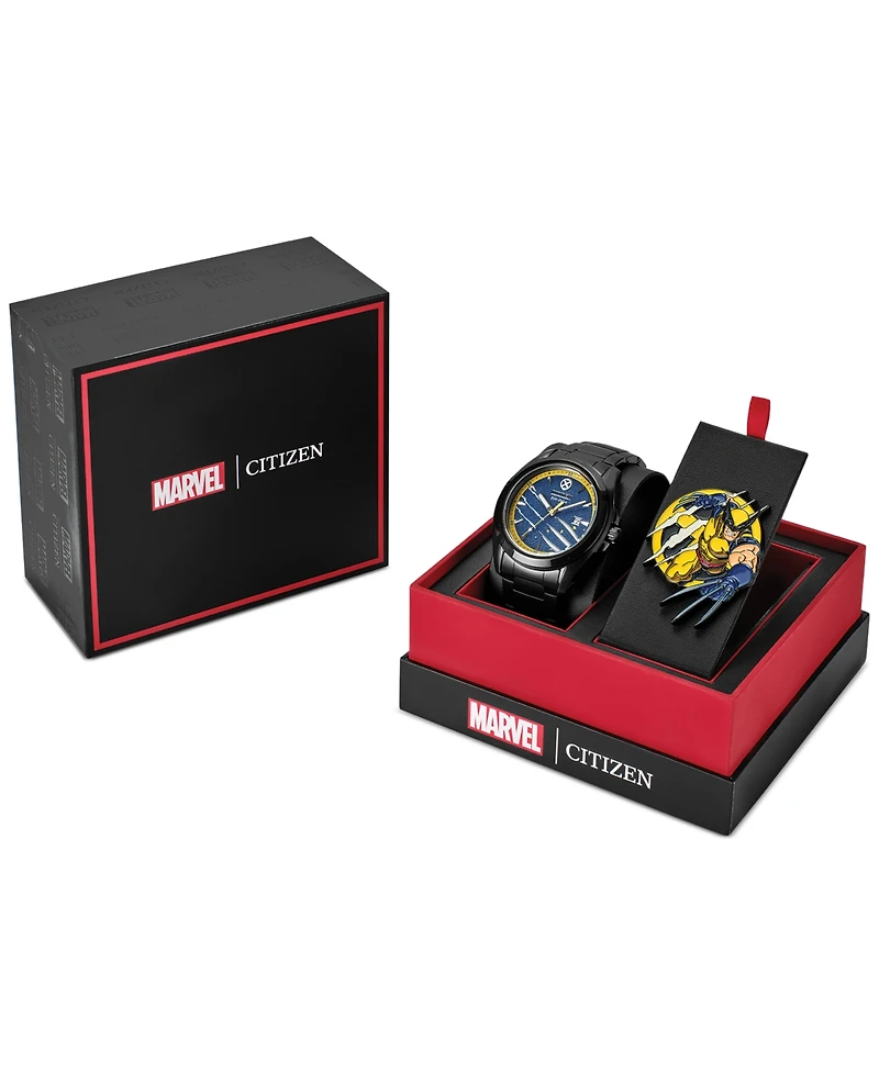 Citizen Eco-Drive Men's Marvel Wolverine Black-Tone Stainless Steel Bracelet Watch 43mm Gift Set