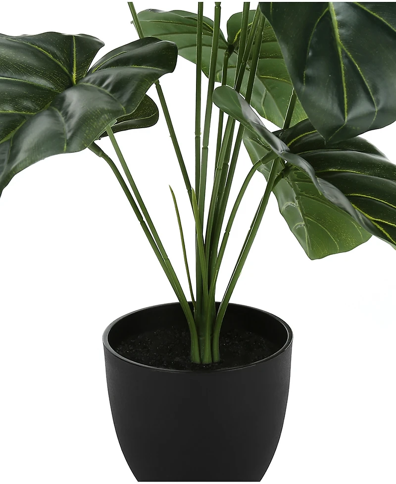 Monarch Specialties 24" Indoor Artificial Alocasia Plant with Decorative Black Pot