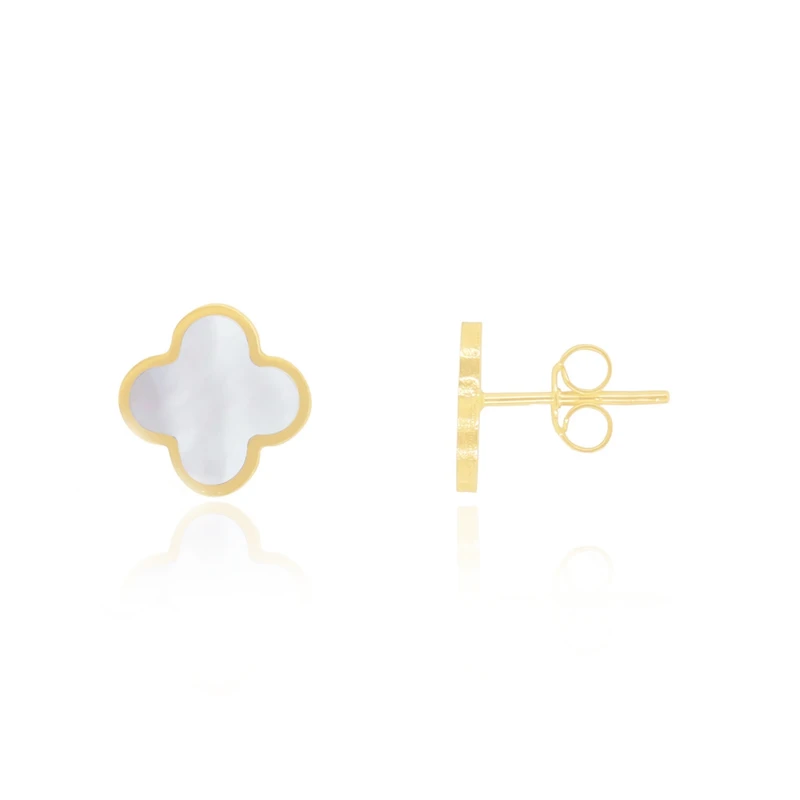 The Lovery Small Mother of Pearl Clover Stud Earrings 14K Gold