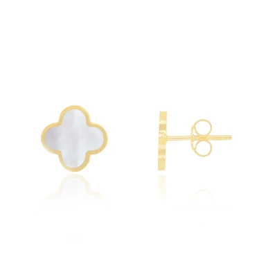 The Lovery Small Mother of Pearl Clover Stud Earrings 14K Gold