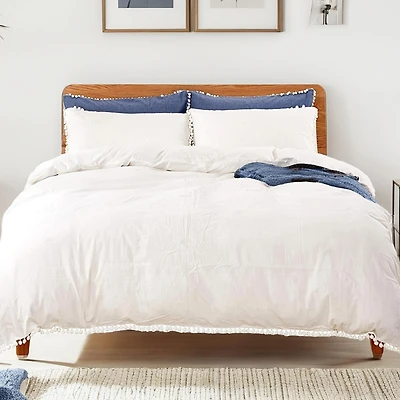 MarCielo 3 Piece Cotton Duvet Cover Pompom Set Queen