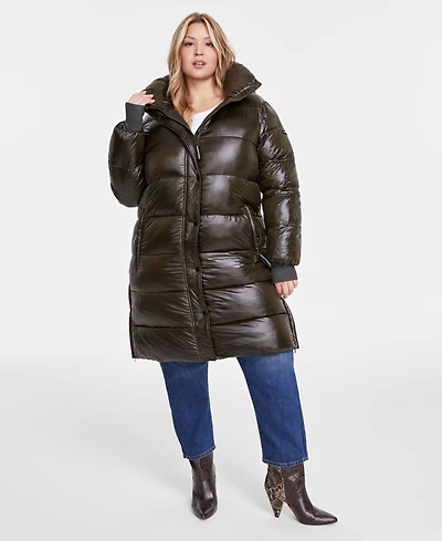 Bcbgmaxazria Plus Size Hooded Pillow-Collar Puffer Coat
