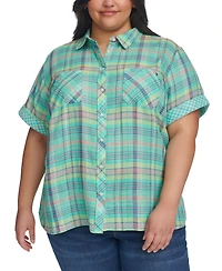 Tommy Hilfiger Plus Size Plaid Short-Sleeve Camp Shirt