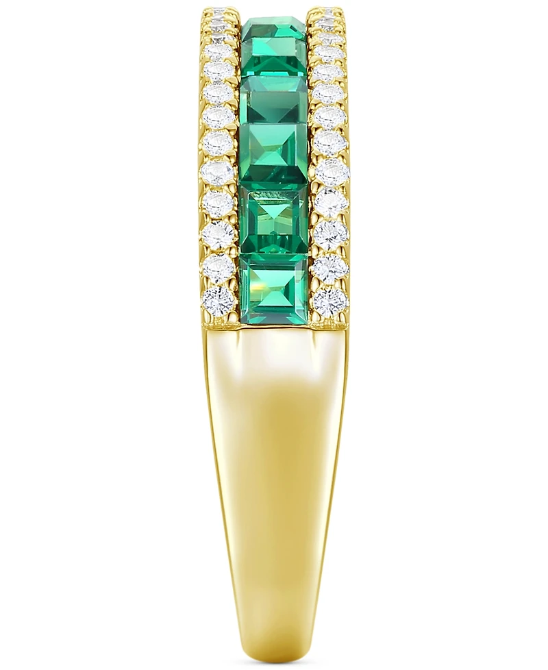 Lab-Grown Emerald (3/8 ct. t.w.) & White Sapphire (1/4 Band 14k Gold-Plated Sterling Silver (Also Blue