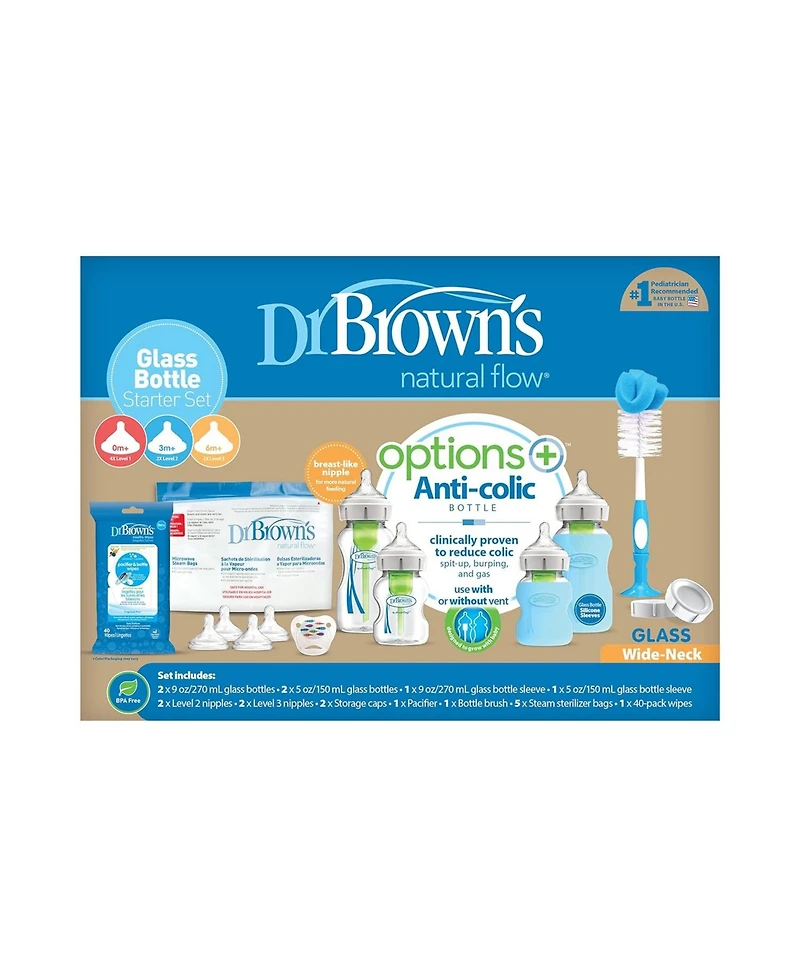 Dr. Browns Dr. Brown's 20 Piece Options + Wide-Neck Glass Baby Bottle Starter Set