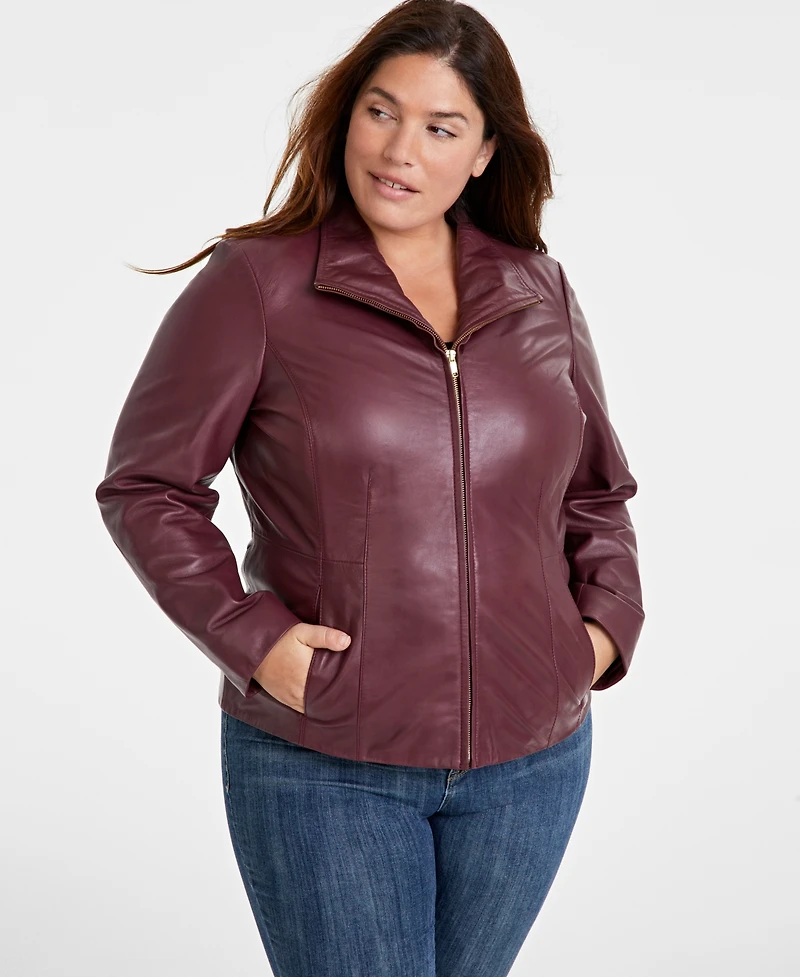 Cole Haan Womens Plus Size Leather Jacket