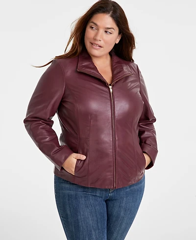 Cole Haan Womens Plus Size Leather Jacket