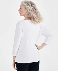 Style & Co Women's Cotton 3/4-Sleeve Henley Tee, Created for Macy's
