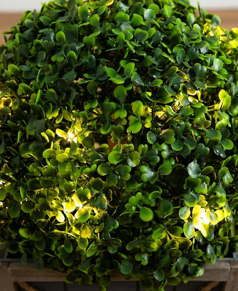 Nearly Natural 18in. Uv Resistant Artificial Boxwood Ball Topiary with Led Lights in Decorative Planter Indoor/Outdoor