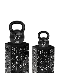 Glitzhome Multi-Functional Set of 2 Black Iron Cutout Floral Garden Stools or Planter Stand