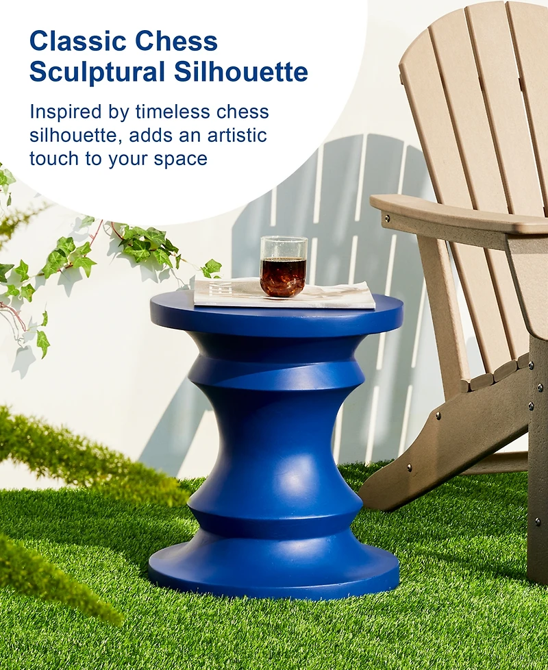Glitzhome Multi-functional Cobalt Blue Chess Garden Stool or Planter Stand or Accent Table