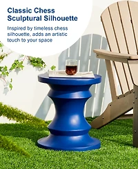 Glitzhome Multi-functional Cobalt Blue Chess Garden Stool or Planter Stand or Accent Table