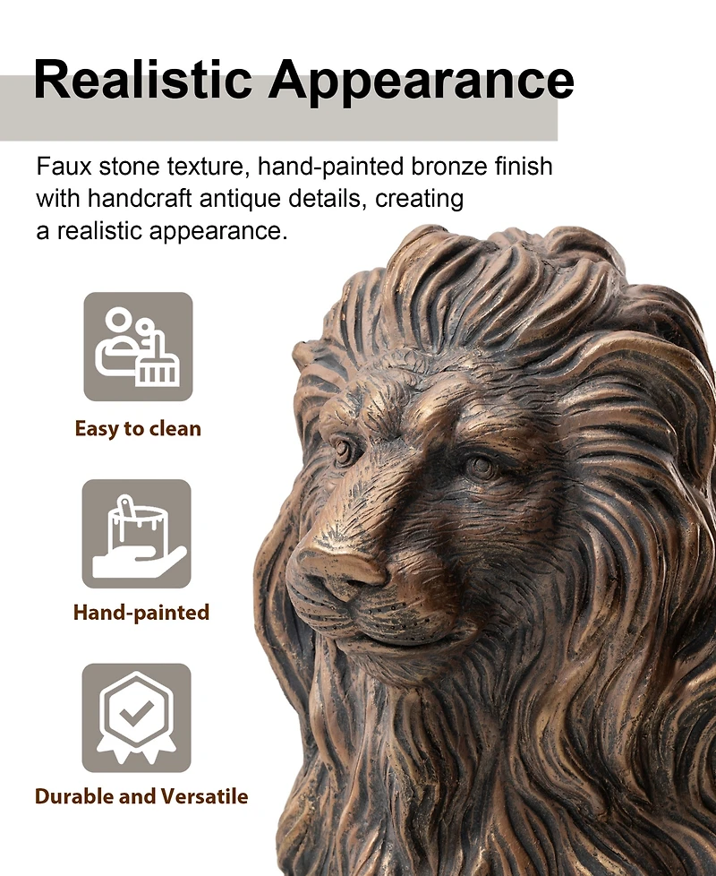 Glitzhome Oversized Bronze Sitting Lion Garden Statue