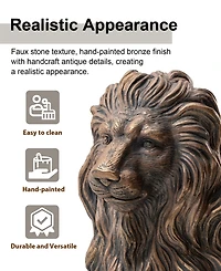 Glitzhome Set of 2 Oversized Bronze Sitting Lion Garden Statue