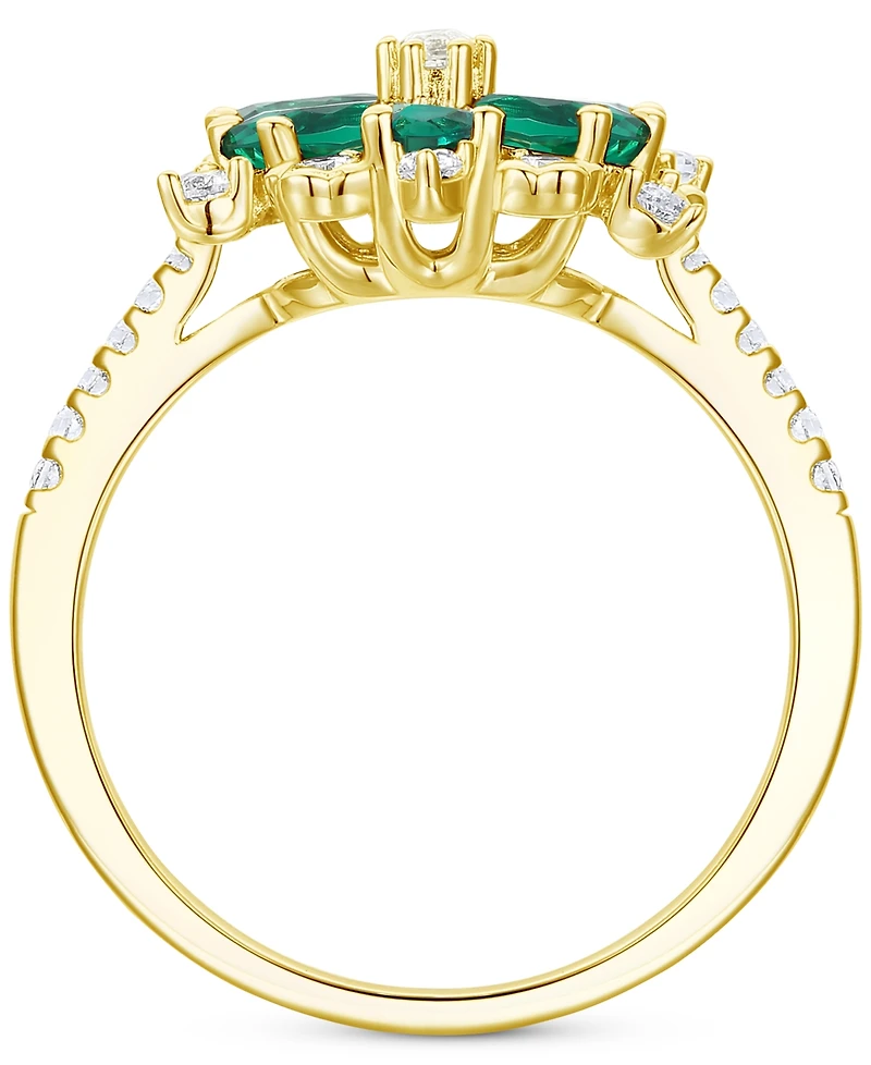 Lab-Grown Emerald (7/8 ct. t.w.) & White Sapphire (1/8 Flower Ring 14k Gold-Plated Sterling Silver (Also Additional Gemstone