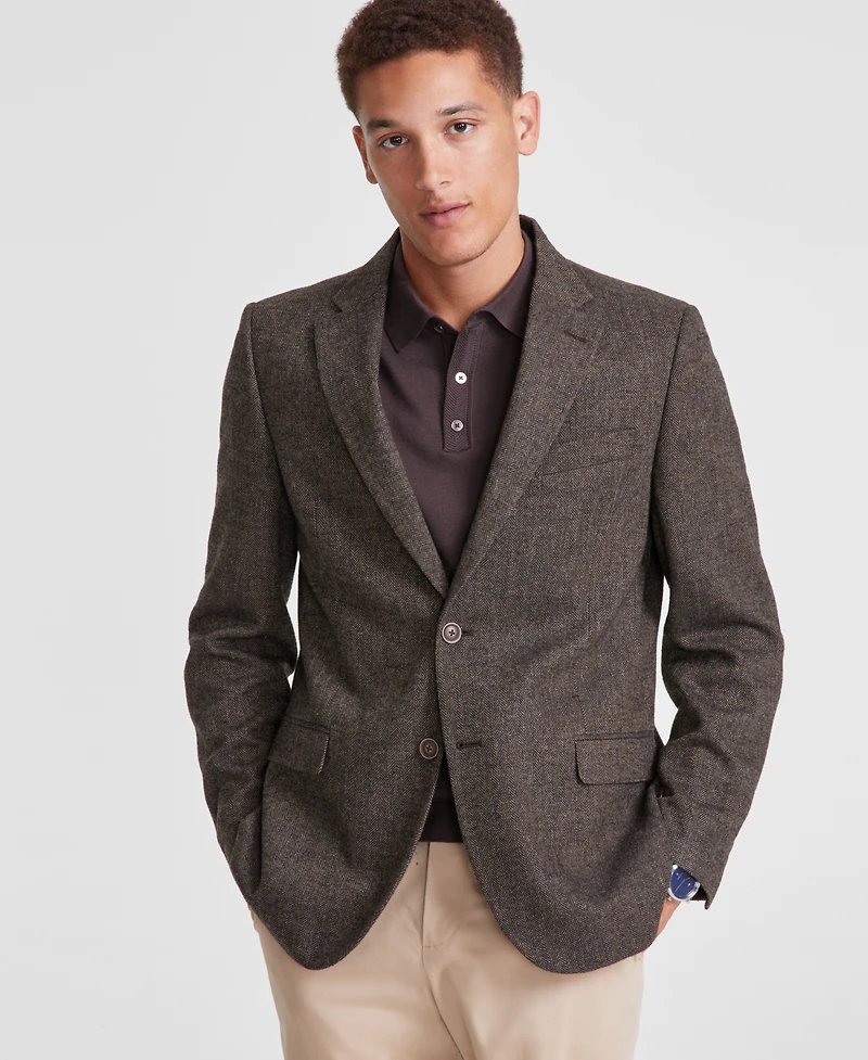 Nautica Men's Modern-Fit Solid Herringbone Tweed Sport Coat