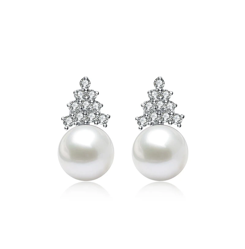 Sterling Silver White Gold Plated Cubic Zirconia Pearl Earrings