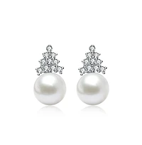 Sterling Silver White Gold Plated Cubic Zirconia Pearl Earrings