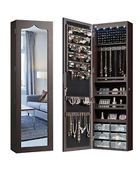 Sugift Door Hanging Mirror Jewelry Armoire with Full Length Mirror and 6 Drawers
