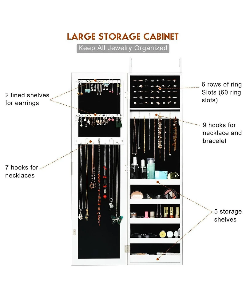 Sugift Door and Wall Mounted Armoire Jewelry Cabinet with Full-Length Mirror