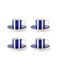 Spode Blue Italian Steccato Espresso Cup and Saucer, Set of 4