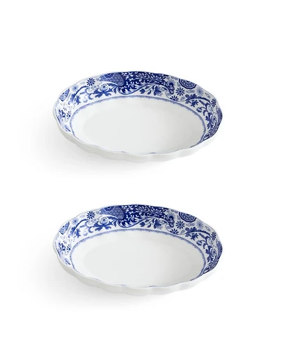 Spode Blue Italian Brocato Oval Fluted Dishes, Set of 2