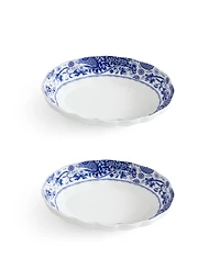Spode Blue Italian Brocato Oval Fluted Dishes, Set of 2