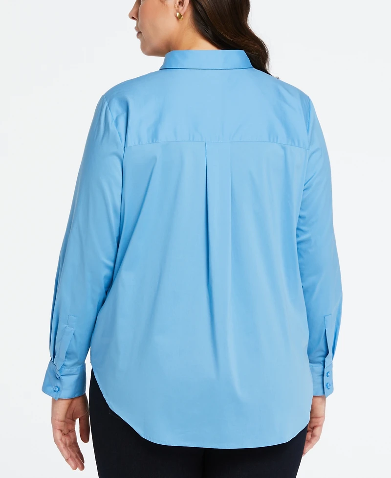 Ella Rafaella Plus Ruched Sleeve Embellished Collar Blouse