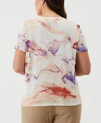 Ella Rafaella Plus Eco Watercolor Print Lace-Up Short Sleeve Tee Shirt