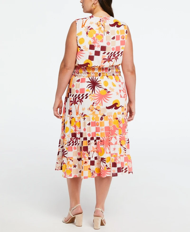 Ella Rafaella Plus Cotton Tiered Midi Dress