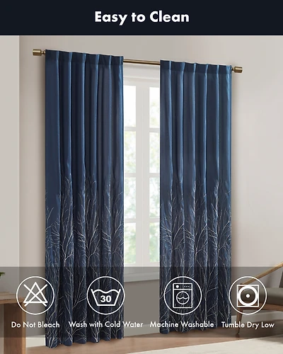 Madison Park Andora Botanical Embroidered Curtain Panel, Single with Privacy Lining for Bedroom and Living Room, 84 inch length