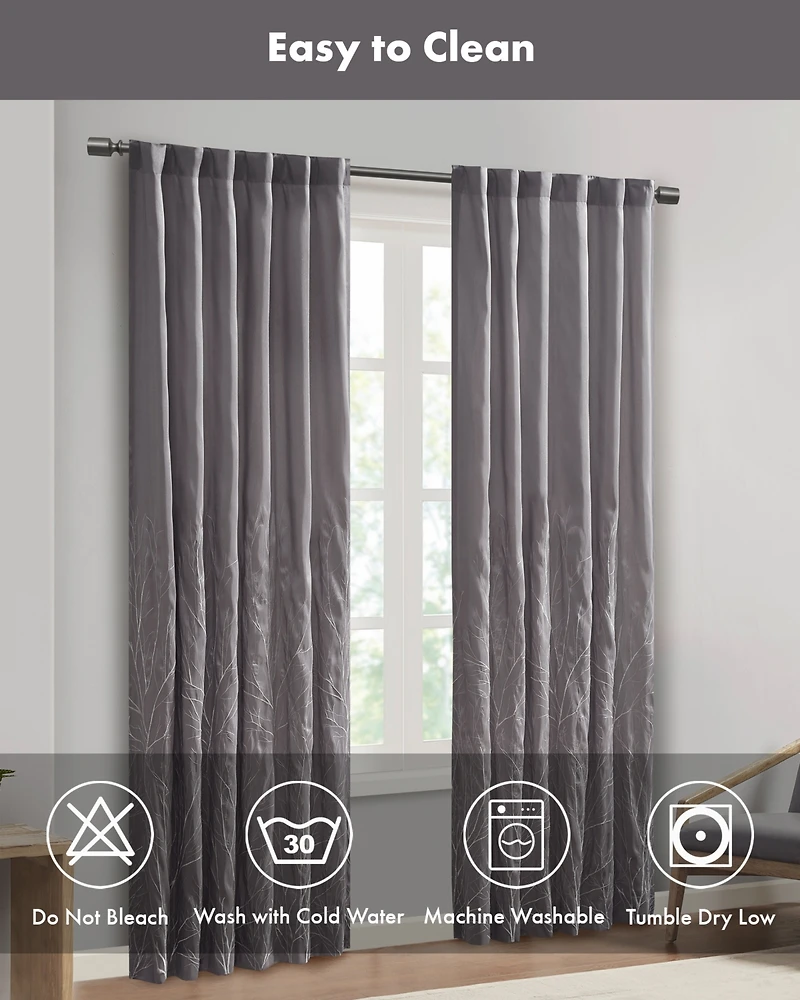Madison Park Andora Botanical Embroidered Curtain Panel, Single with Privacy Lining for Bedroom and Living Room, 84 inch length