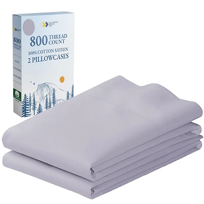 Luxury 800 Thread Count 2 Standard Pillowcases, 100% Cotton Sateen, Soft, Smooth & Thick, Fits Queen Pillows by California Design Den
