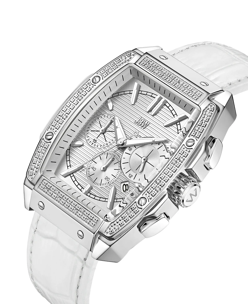 Jbw Men's Echelon Chronograph White Genuine Calf Leather Watch, 41mm