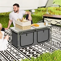 48" Outdoor Portable Aluminum Camping Picnic Folding Table w/ Storage Organizer
