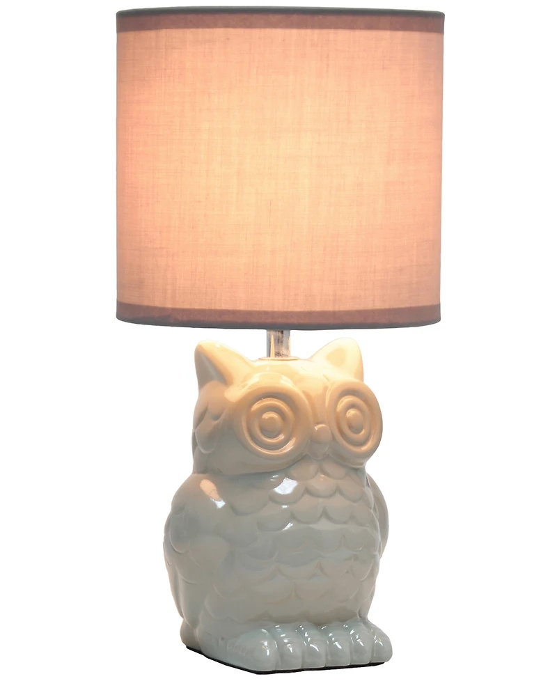 Simple Designs 12.8" Tall Contemporary Ceramic Owl Bedside Table Desk Lamp with Matching Fabric Shade