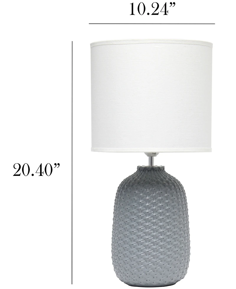Simple Designs 20.4" Tall Traditional Ceramic Purled Texture Bedside Table Desk Lamp with White Fabric Drum Shade