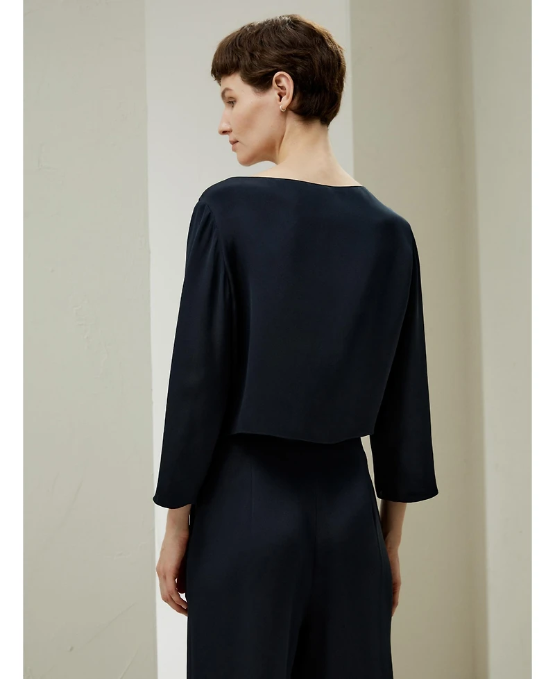 Lilysilk Women's Dubrovnik 3/4 Sleeved Silk Top With Button Accents