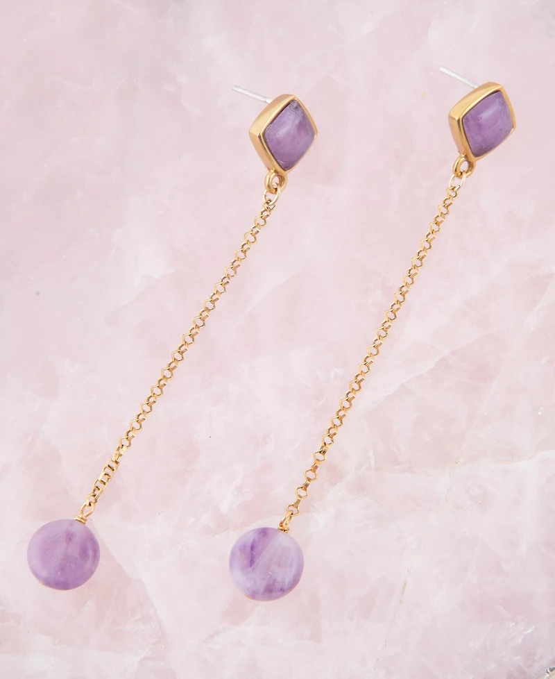 Barse Chained Up Genuine Purple Amethyst Golden Bronze Kite Drop Earrings