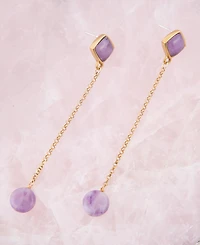 Barse Chained Up Genuine Purple Amethyst Golden Bronze Kite Drop Earrings