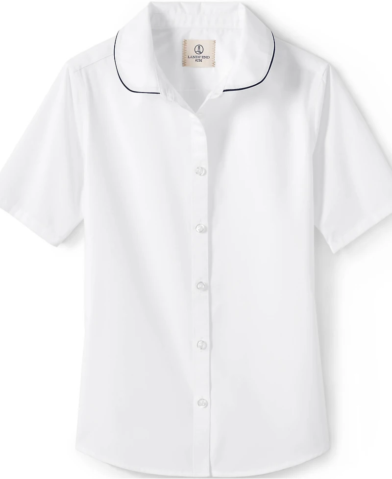 Lands' End Big Girls Piped Peter Pan Collar Broadcloth Shirt