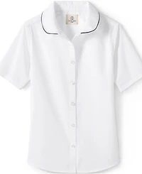 Lands' End Big Girls Piped Peter Pan Collar Broadcloth Shirt