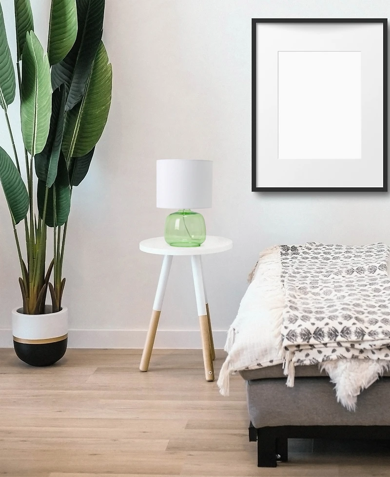 Simple Designs Glass Table Lamp with Fabric Shade, Green White Shade