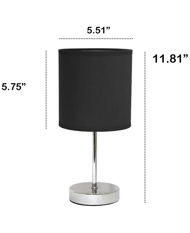 Creekwood Home Nauru 11.81" Traditional Petite Metal Stick Bedside Table Desk Lamp Chrome with Fabric Drum Shade