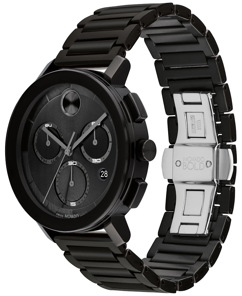 Movado Men's Swiss Chronograph Bold Evolution 2.0 Black Ion Plated Steel Bracelet Watch 42mm