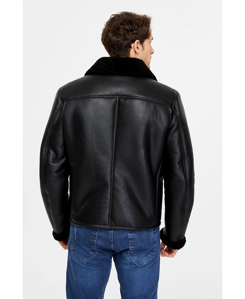Furniq Uk Men's Leather Shearling Jacket